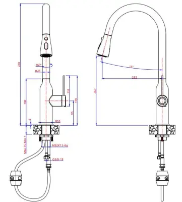 Quadri Stamford Baterie de Bucătărie Neagră cu Finisaj din Cupru PVD cu Duș Extractabil și Funcție de Pulverizare 1208967695