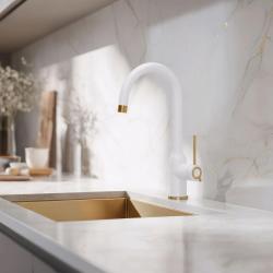 Quadri Stamford Baterie de Bucătărie Albă cu Finisaj din Cupru cu Gura de Scurgere Rotativă 1208967711