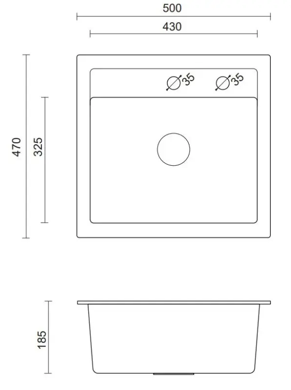 Quadri Londra Granit Gri Chiuvetă 50x47cm cu Orificiu pentru Robinet Montare pe Blat - 1208967727