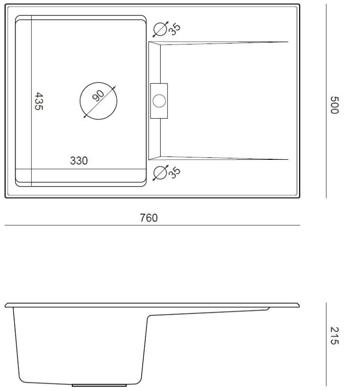 Quadri Minton Granit Incorporabil Chiuvetă Neagră 76x50cm cu Scurgător Reversibil și Dop Auriu 1208967739