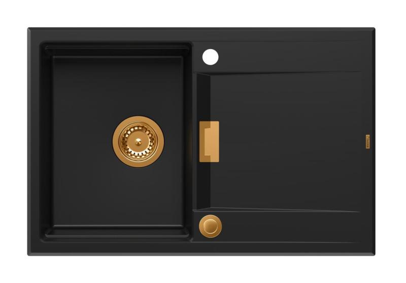 Quadri Minton Chiuvetă de Granit Neagră pentru Montare pe Blat 76x50cm cu Picurător Reversibil și Dop de Cupru 1208967740