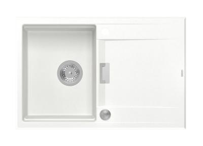 Quadri Minton Chiuvetă de Granit de suprafață Albă 76x50cm cu Scurgător Reversibil și Dop din Inox - 1208967747