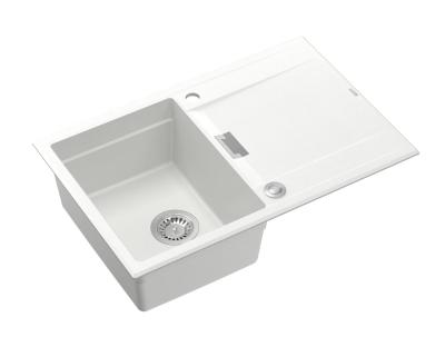 Quadri Minton Chiuvetă de Granit de suprafață Albă 76x50cm cu Scurgător Reversibil și Dop din Inox - 1208967747