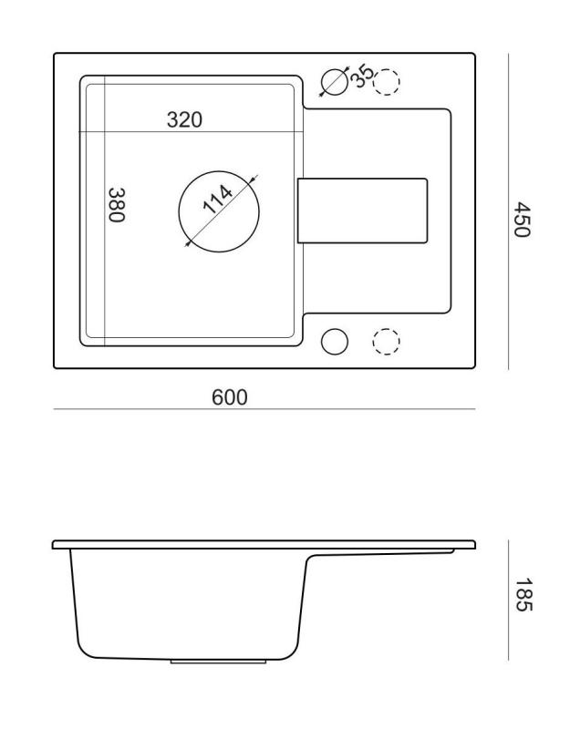 Quadri Sutton Bej Nisip Chiuvetă Granit Montare Pe Blat 60x45cm cu Scurgător, Reversibilă cu Dop Bej - 1208967751