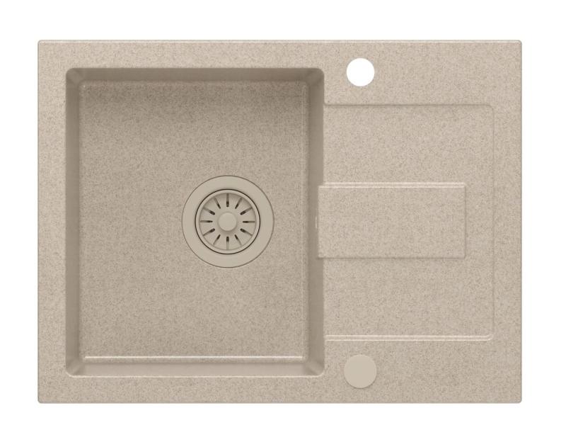 Quadri Sutton Bej Nisip Chiuvetă Granit Montare Pe Blat 60x45cm cu Scurgător, Reversibilă cu Dop Bej - 1208967751
