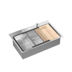 Aquadesign Vesta Chiuvetă din Oțel Inoxidabil 76x49cm Montaj pe Blat și Încadrat la Nivel cu Banc de Orificii pentru Robinet, inclusiv Dop din Oțel Inoxidabil și Accesorii - 1208967762