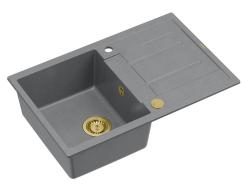 Quadri Sheffield Chiuvetă din Granit Gri de suprafață 78x50cm cu scurgător și dop auriu - 1208967764