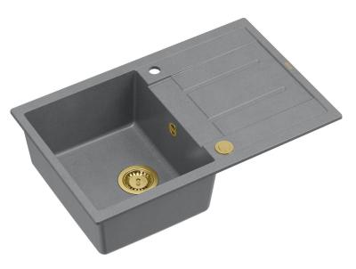 Quadri Sheffield Chiuvetă din Granit Gri de suprafață 78x50cm cu scurgător și dop auriu - 1208967764