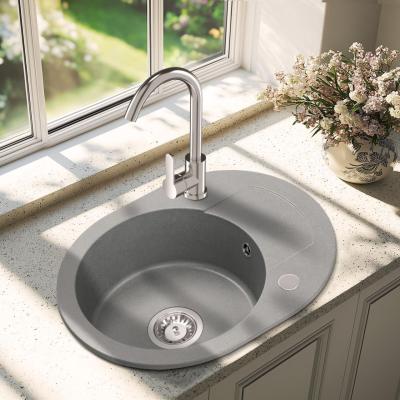Quadri Londra Chiuvetă Rotundă din Granit Gri cu Zonă de Scurgere și Dop din Oțel Inoxidabil 585x460mm Reversibil - 1208967772