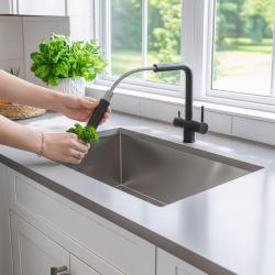Quadri Ellesmere Chiuvetă Baterie de Bucătărie Neagră cu 3 căi, cu o conexiune suplimentară pentru apă filtrată 1208967780