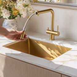 Quadri Ellesmere Baterie de bucătărie PVD Aur 3-căi cu conexiune suplimentară pentru apă filtrată 1208967781