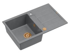 Quadri Sheffield Chiuvetă din Granit Gri de Suprafață 78x50cm cu Zonă de Scurgere și Dop din Cupru - 1208967791