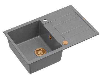 Quadri Sheffield Chiuvetă din Granit Gri de Suprafață 78x50cm cu Zonă de Scurgere și Dop din Cupru - 1208967791