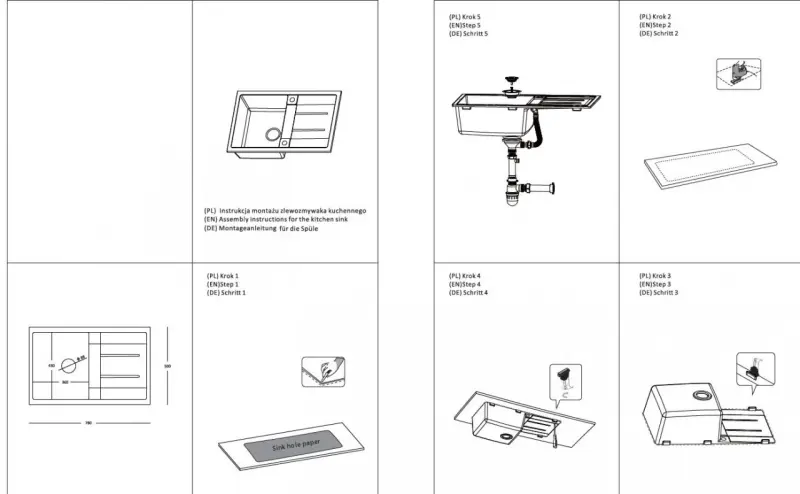 Quadri Sheffield Chiuvetă din Granit Gri de Suprafață 78x50cm cu Zonă de Scurgere și Dop din Cupru - 1208967791