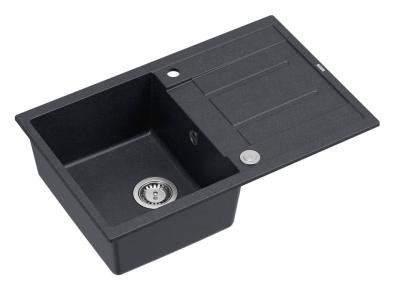 Quadri Sheffield Antracit Granit Chiuvetă de Supraetajare 78x50cm cu Zonă de Scurgere și Dop din Inox - 1208967794