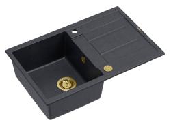 Quadri Sheffield Antracit Chiuvetă de Granit de Tip Suprapozabil 78x50cm cu Zonă de Scurgere și Dop Auriu - 1208967795