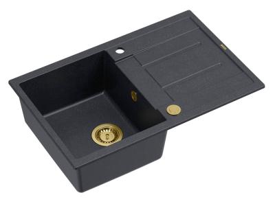 Quadri Sheffield Antracit Chiuvetă de Granit de Tip Suprapozabil 78x50cm cu Zonă de Scurgere și Dop Auriu - 1208967795