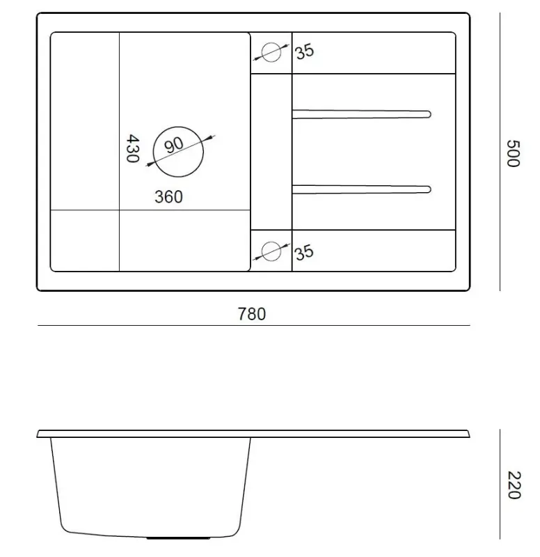 Quadri Sheffield Chiuvetă Neagră din Granit cu Montare pe Blat 78x50cm cu Scurgător și Dop din Oțel Inoxidabil - 1208967805