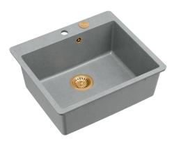 Quadri Sheffield Chiuvetă din Granit Gri Montaj pe Blat sau La Nivel 57x50 cm cu Suport pentru Robinet și Dop de Cupru - 1208967809
