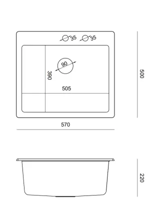 Quadri Sheffield Chiuvetă din Granit Gri Montaj pe Blat sau La Nivel 57x50 cm cu Suport pentru Robinet și Dop de Cupru - 1208967809