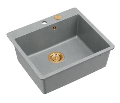 Quadri Sheffield Chiuvetă din Granit Gri Montaj pe Blat sau La Nivel 57x50 cm cu Suport pentru Robinet și Dop de Cupru - 1208967809