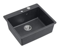 Quadri Sheffield Antracit Chiuvetă Granit de Suprafață sau Încorporabilă 57x50 cm cu Zonă pentru Robinet și Dop din Inox - 1208967811