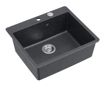 Quadri Sheffield Antracit Chiuvetă Granit de Suprafață sau Încorporabilă 57x50 cm cu Zonă pentru Robinet și Dop din Inox - 1208967811