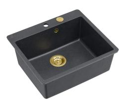Quadri Sheffield Antracit Chiuvetă Granit Montaj deasupra blatului sau montaj la nivel 57x50 cm cu Bancă pentru Robinet și Dop Auriu - 1208967813
