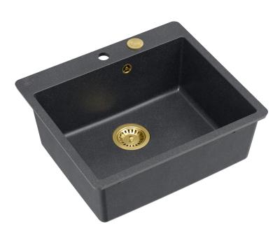 Quadri Sheffield Antracit Chiuvetă Granit Montaj deasupra blatului sau montaj la nivel 57x50 cm cu Bancă pentru Robinet și Dop Auriu - 1208967813