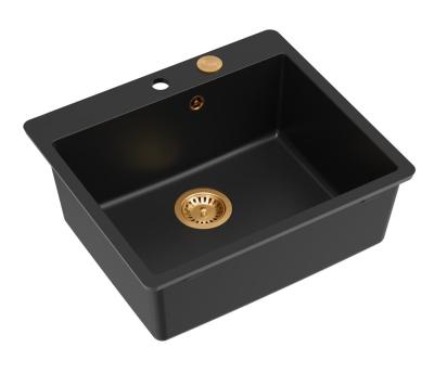 Quadri Sheffield Antracit Chiuvetă Granit Montare pe Blat sau Montare la Nivel 57x50 cm cu Suport pentru Robinet și Dop din Cupru - 1208967814
