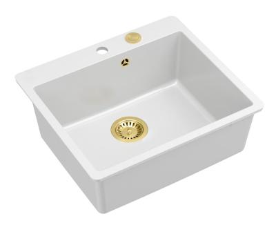 Quadri Sheffield Chiuvetă Granit Alb de Suprafață sau Montaj la Nivel 57x50 cm cu Zonă pentru Robinet și Sifon Auriu - 1208967817