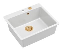 Quadri Sheffield Chiuvetă din Granit Alb de Montat pe Blat sau Încadrat în Blat 57x50 cm cu Suport pentru Baterie și Dop din Cupru - 1208967818