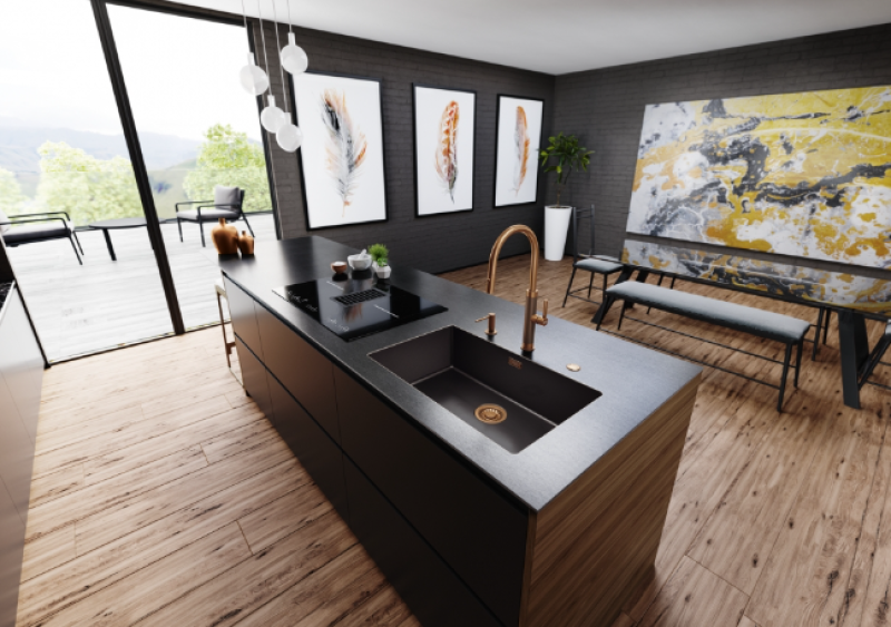 Franke Mythos Masterpiece Robinet de bucătărie Cupru cu gura de scurgere în formă de J și duș extractibil - 115.0711.557