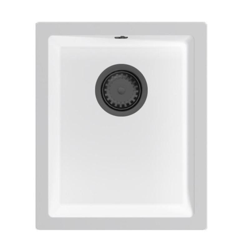 GraniteMy Universal Chiuvetă din granit alb 34x40 cm albă, montată pe blat sau sub blat, cu dop din metal gri 1208967904