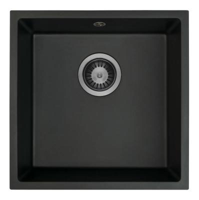 GraniteMy Universal Chiuvetă din Granit Negru 40x40 cm negru montaj pe blat, submontaj și montaj la nivel cu dop Gun metal 1208967906