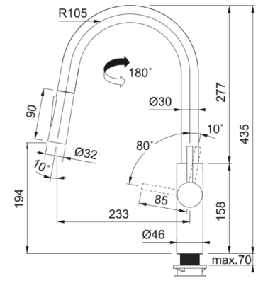 Franke Pescara J Monocomandă Mixer Negru cu Duza Extensibilă și Funcție de Pulverizare 115.0575.968