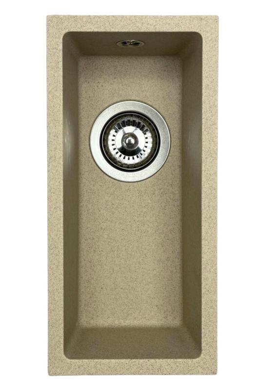 GraniteMy Universele granieten beige zand kleine spoelbak 17x40 cm opbouw onderbouw en vlakbouw met roestvrijstalen plug 1208968002