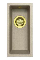 GraniteMy Universele granieten beige zand kleine spoelbak 17x40 cm opbouw, onderbouw en vlakbouw met gouden plug 1208968003