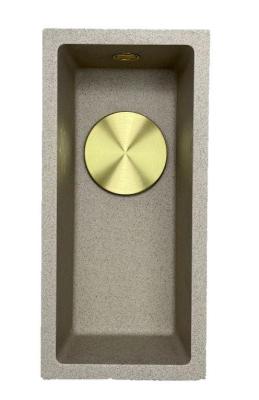 GraniteMy Universele granieten beige zand kleine spoelbak 17x40 cm opbouw, onderbouw en vlakbouw met gouden plug 1208968003