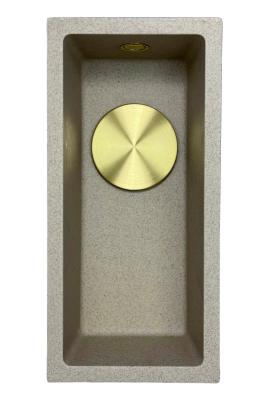 GraniteMy Universele granieten beige zand kleine spoelbak 17x40 cm opbouw, onderbouw en vlakbouw met gouden plug 1208968003