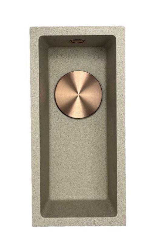 GraniteMy Universal granit bej nisip chiuvetă mică 17x40 cm montată sub blat și încastrată cu dop de cupru 1208968004