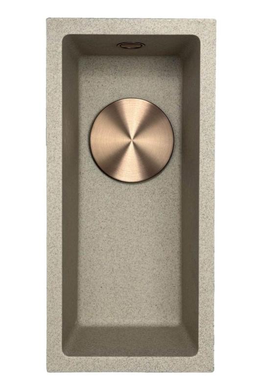 GraniteMy Universal granit bej nisip chiuvetă mică 17x40 cm montată sub blat și încastrată cu dop de cupru 1208968004
