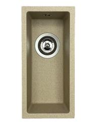 GraniteMy Universeel granieten beige zand kleine spoelbak 17x40 cm opbouw onderbouw en vlakbouw met gun metal plug 1208968006