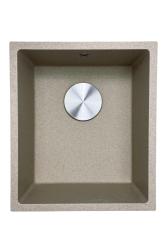 GraniteMy Universele granieten beige zand spoelbak 34x40 cm opbouw onderbouw en vlakbouw met roestvrijstalen plug 1208968007