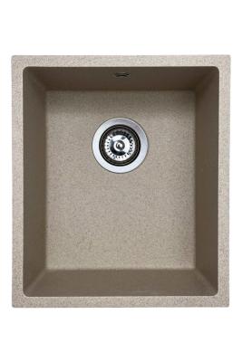 GraniteMy Universele granieten beige zand spoelbak 34x40 cm opbouw onderbouw en vlakbouw met roestvrijstalen plug 1208968007