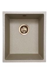 GraniteMy Universele granieten beige zand spoelbak 34x40 cm opbouw, onderbouw en vlakbouw met koperen plug 1208968009