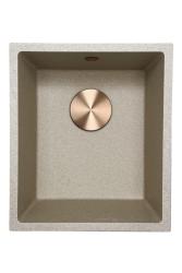 GraniteMy Universele granieten beige zand spoelbak 34x40 cm opbouw, onderbouw en vlakbouw met koperen plug 1208968009