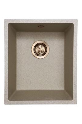 GraniteMy Universele granieten beige zand spoelbak 34x40 cm opbouw, onderbouw en vlakbouw met koperen plug 1208968009
