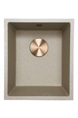 GraniteMy Universele granieten beige zand spoelbak 34x40 cm opbouw, onderbouw en vlakbouw met koperen plug 1208968009