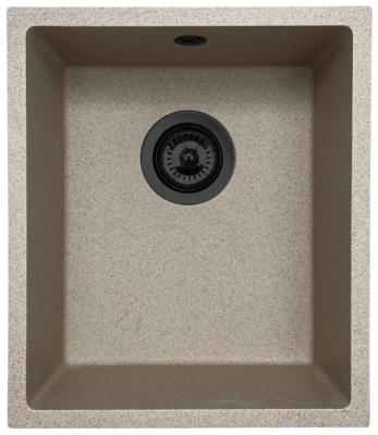 GraniteMy Universele granieten beige zand spoelbak 34x40 cm opbouw, onderbouw en vlakbouw met zwarte plug 1208968010